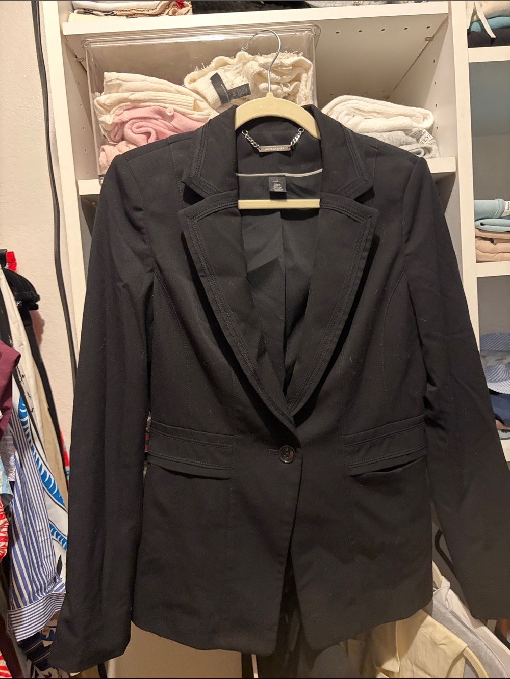 White House Black Market Black Tailored Single-Button Blazer with Notch Lapel
